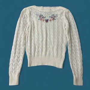 Collage Floral Beige Long Sleeve Sweater vintage 80s Size M